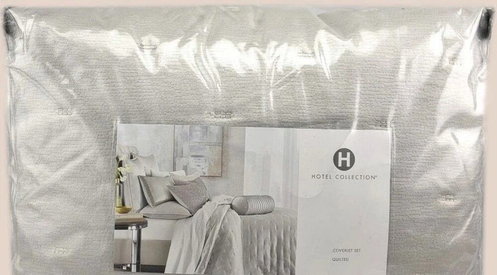 Hotel Collection Glint FULL / QUEEN Quilted Coverlet Silver